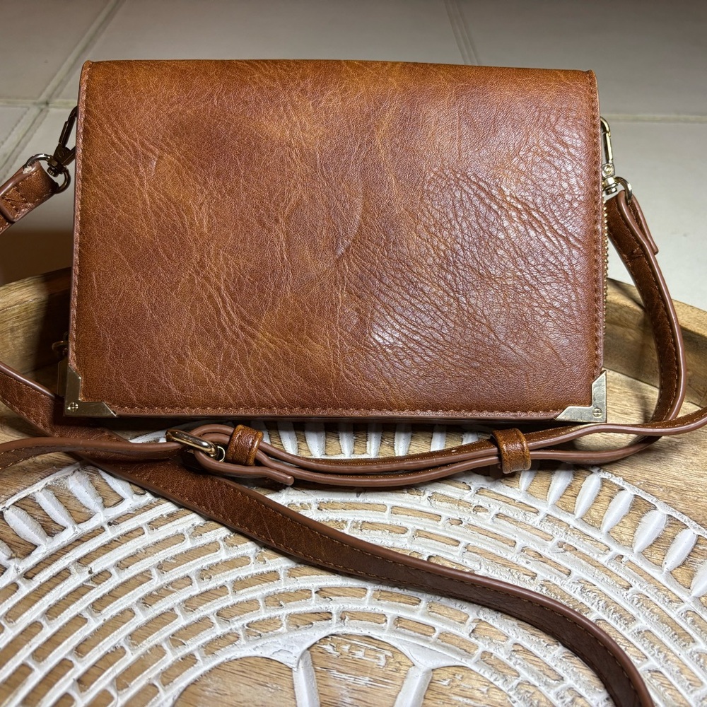 Brown Vegan Leather Crossbody Bag